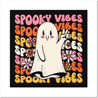 Retro Spooky Vibes Groovy Ghost Halloween Posters and Art